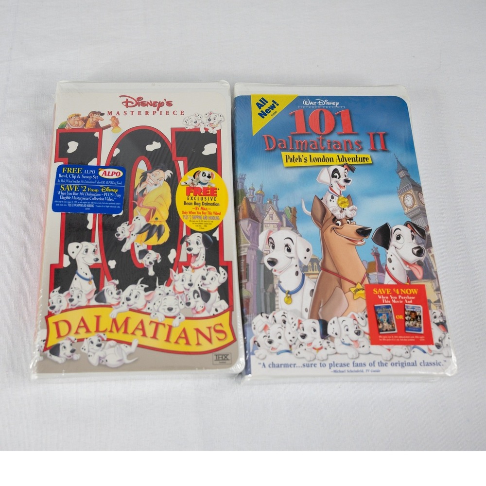 Disney VHS 2 Movie lot New Sealed 101 Dalmatians I & II Clamshell kidcore